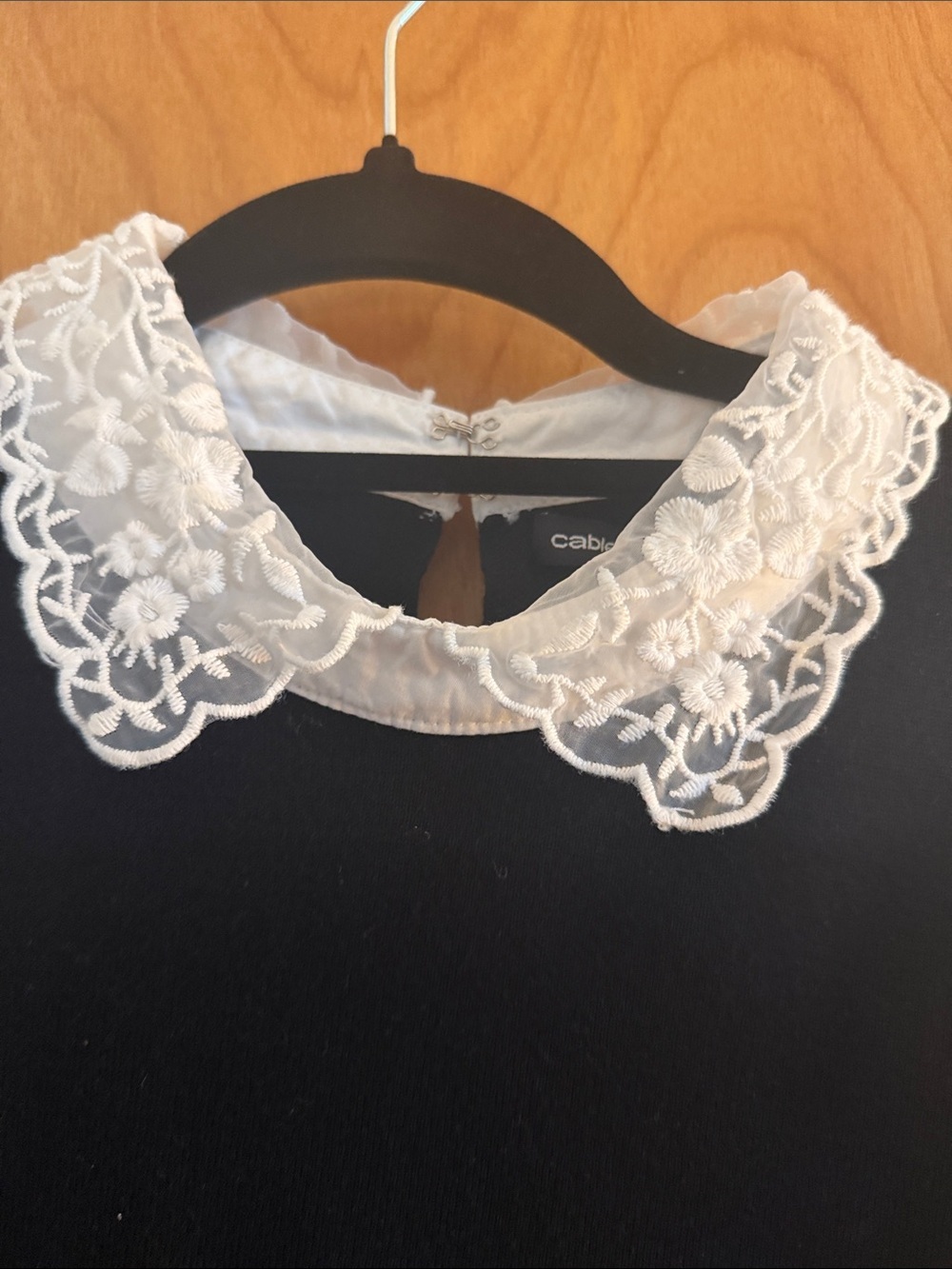 Cable & Gauge Black Top with White Lace Collar - Picture 3 of 9